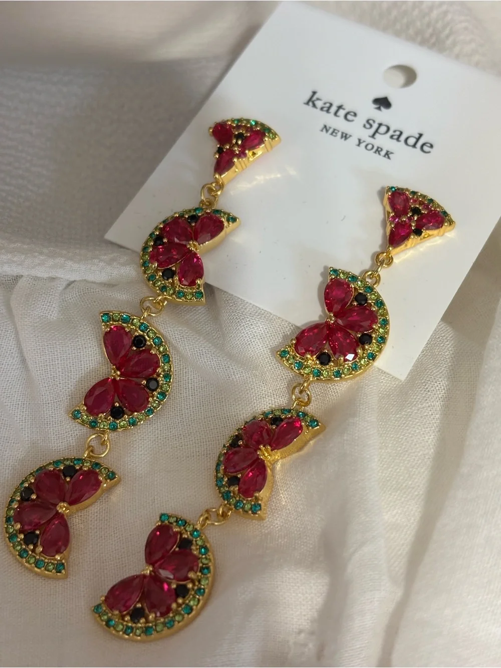 kate spade Gold-tone Pink and Green Crystal Linear Drop Earrings